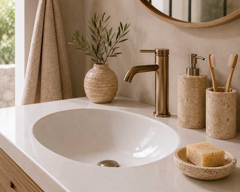 lavado de cara de un baño simplemente cambiando los accesorios del lavabo