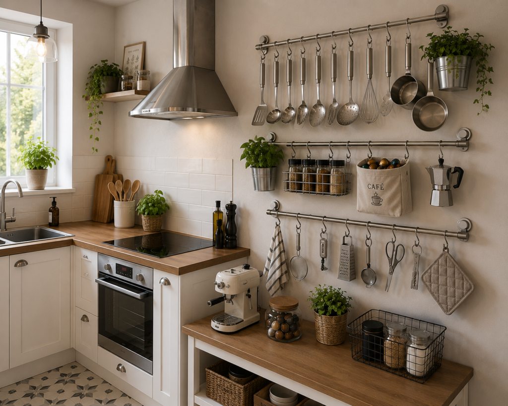 Barras horizontales para decorar y colgar utensilios de cocina