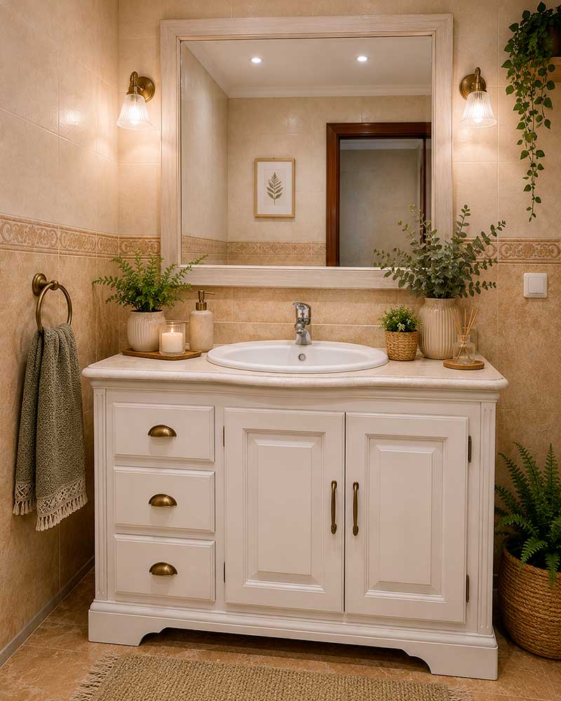 Cambio de look a un mueble de lavabo viejo pintándolo con pintura a la tiza