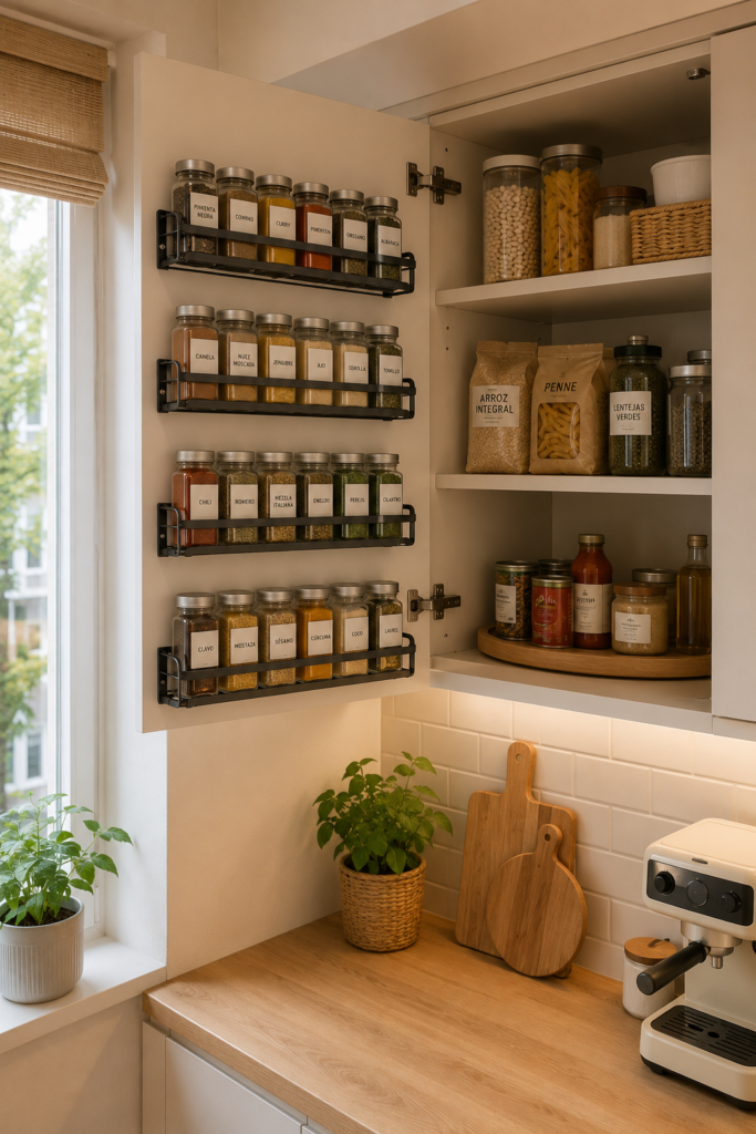 Especieros interiores para los armarios de la cocina
