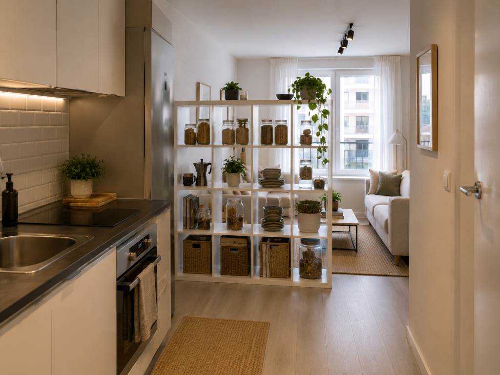 Estantería modular para separar cocina y salón y ganar almacenaje