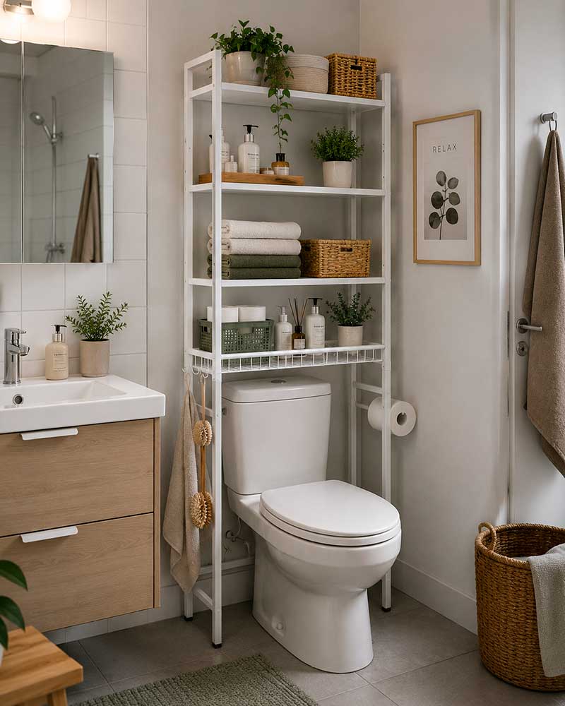 Mueble WC para ganar almacenamiento en un baño pequeño de alquiler sin obras 