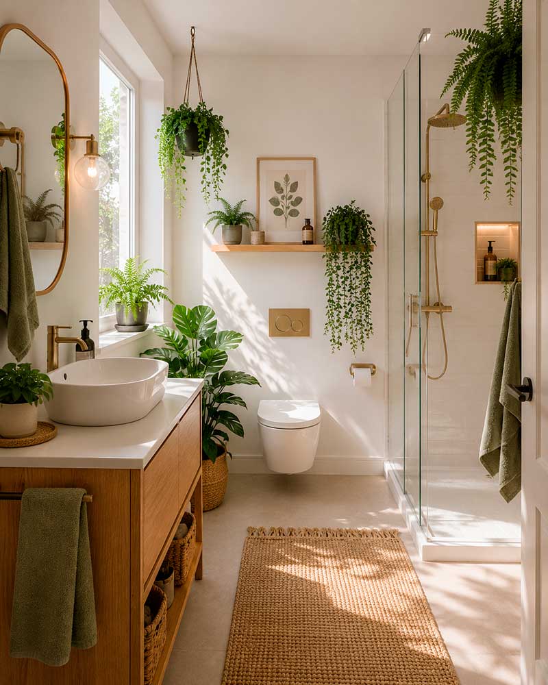 Rejuvenecer baño alquiler con plantas artificiales