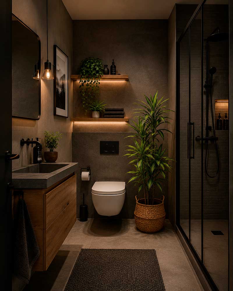 Cambiar aspecto baño viejo añadiendo plantas artificiales